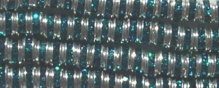 10 4.5mm Silver Rondelles with Teal Rhinestones