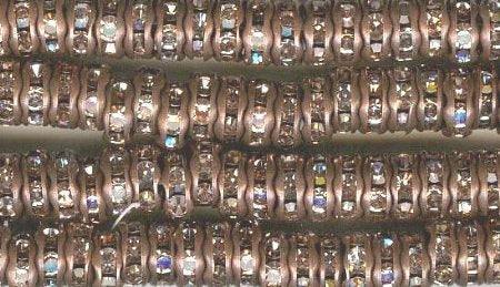 10 6mm Antique Copper Rondelles with Light Rose Rhinestones