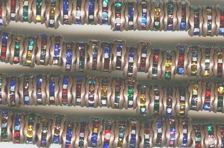 10 6mm Antique Copper Rondelles with Multi Jewel Tone Rhinestones