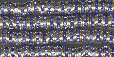 10 6mm Gold Rondelles with Sapphire Rhinestones