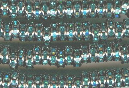 10 6mm Gunmetal Rondelles with Teal Rhinestones