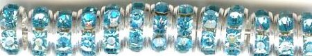 10 6mm Silver Rondelles with Aqua Rhinestones