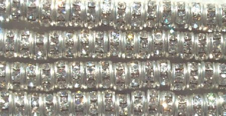 10 6mm Silver Rondelles with Crystal Rhinestones