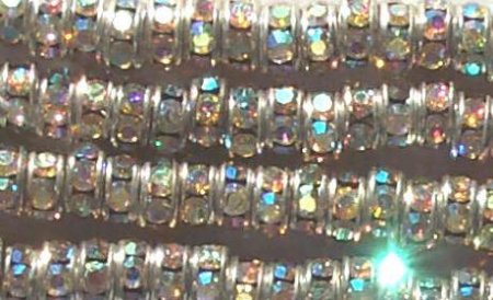 10 6mm Silver Rondelles with Crystal AB Rhinestones