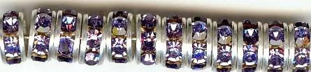 10 6mm Silver Rondelles with Tanzanite Rhinestones