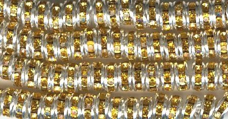10 6mm Silver Rondelles with Topaz Rhinestones