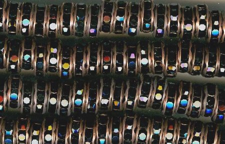 10 8mm Antique Copper Rondelles with Jet Rhinestones