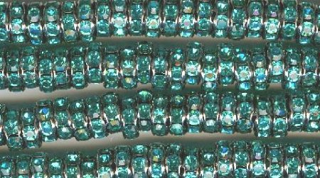 10 8mm Gunmetal Rondelles with Teal Rhinestones