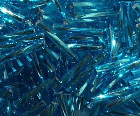 25 Grams 15mm Silver Lined Aqua Twisted Bugle Beads