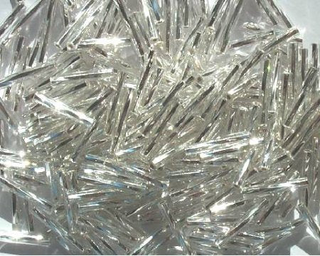 25 Grams 15mm Silver Lined Crystal Twisted Bugles