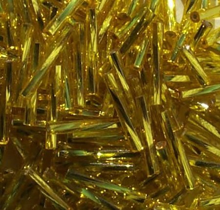 25 Grams 15mm Silver Lined Yellow Twisted Bugle Beads