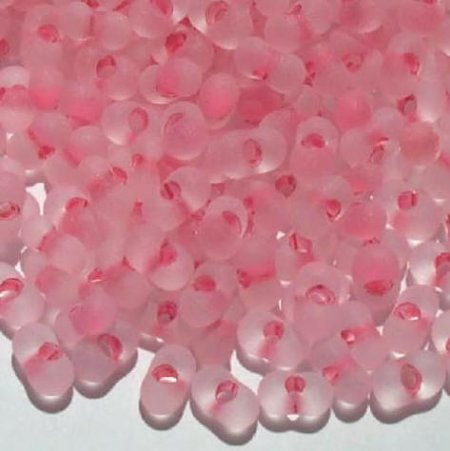 25 grams of 3x7mm Hot Pink Lined Matte Crystal Farfalle Seed Beads