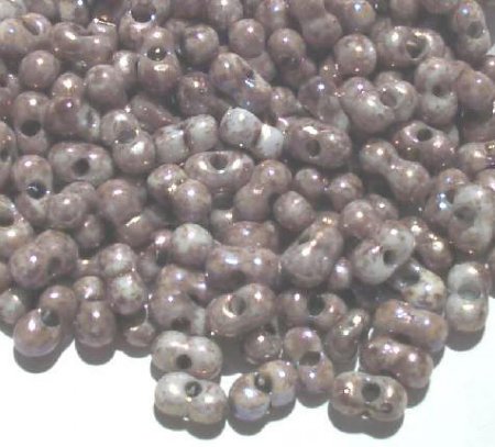 25 grams of 3x7mm Marble Amethyst Lustre Farfalle Seed Beads