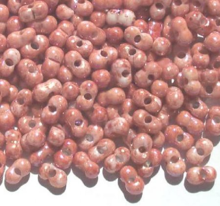 25 grams of 3x7mm Marble Pink Lustre Farfalle Seed Beads