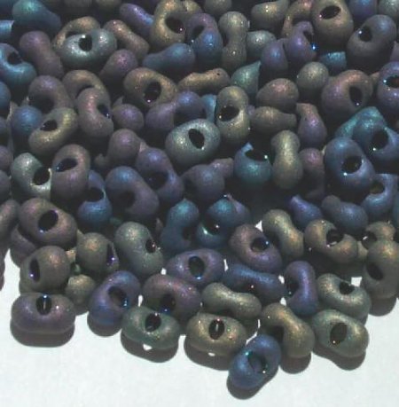 25 grams of 3x7mm Matte Metallic Blue AB Farfalle Seed Beads