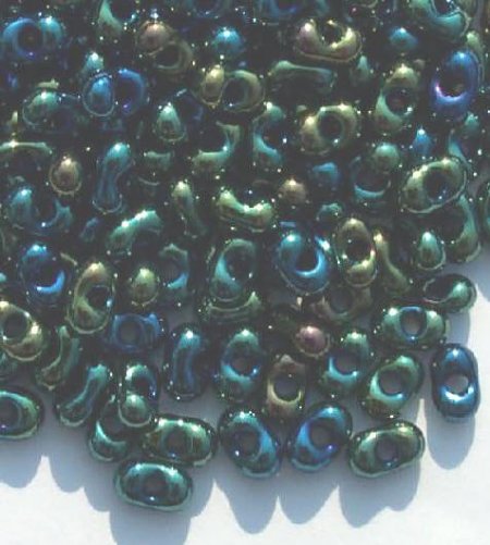 25 grams of 3x7mm Metallic Green AB Farfalle Seed Beads