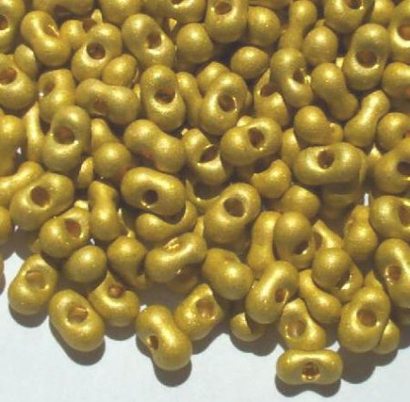 25 grams of 3x7mm Metallic Matte Gold Farfalle Seed Beads