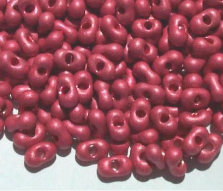 25 grams of 3x7mm Metallic Matte Red Farfalle Seed Beads