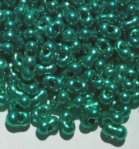 25 grams of 3x7mm Metallic Teal Farfalle Seed Beads