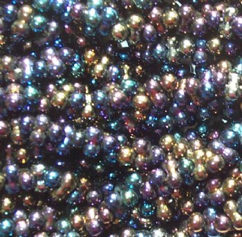 25 grams of 3x7mm Metallic Black Rainbow Farfalle Seed Beads