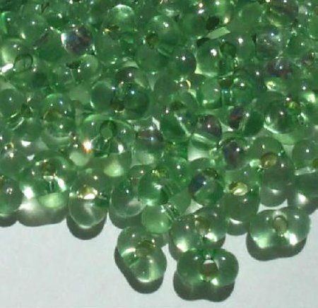 25 grams of 3x7mm Silver Lined Green Farfalle Seed Beads