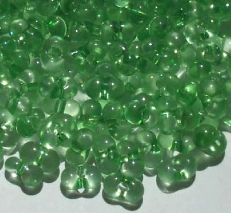 25 grams of 3x7mm Transparent Green Farfalle Seed Beads