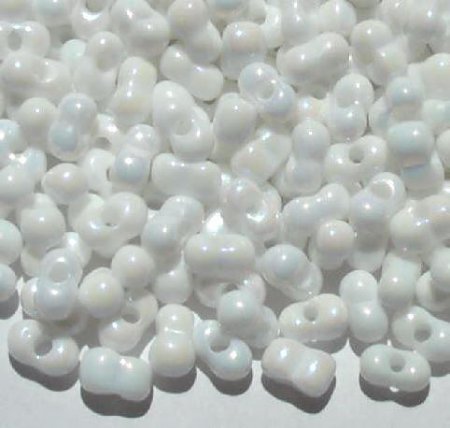 25 grams of 3x7mm White Iris Lustre Farfalle Seed Beads