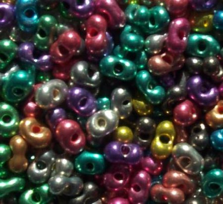 25 grams of 3x7mm Metallic Mix Farfalle Seed Beads