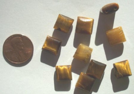 10 10x10mm Puffed Square Two Hole Tiger Eye
