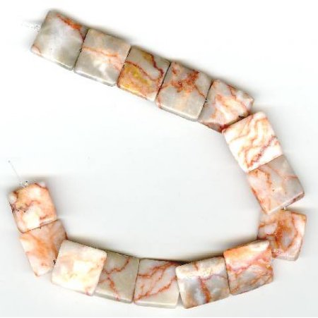 8 inch strand of 13mm Flat Square Red Zebra Jasper
