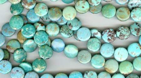 16 inch strand of 14x5mm Green Turquoise Coins