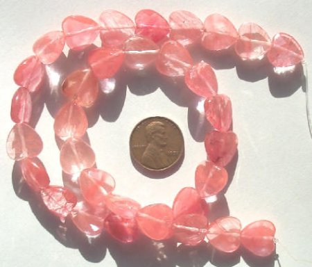 16 inch strand of 13mm Cherry Quartz Hearts