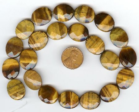 1 Flat Faceted 18x15mm Tiger Eye Oval