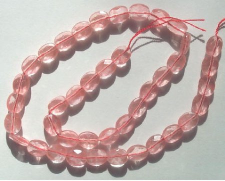16 inch strand of 10x8mm Faceted Flat Oval Cherry Quartz