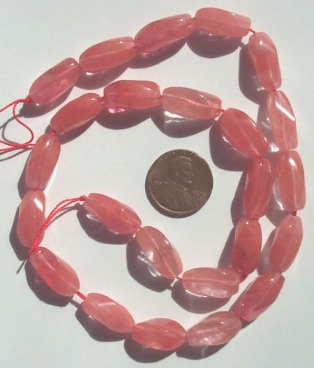 16 inch strand of 17x8mm Twisted Oval Cherry Quartz