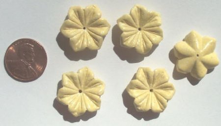 5 20x7mm Carved Howlite Light Yellow Flowers