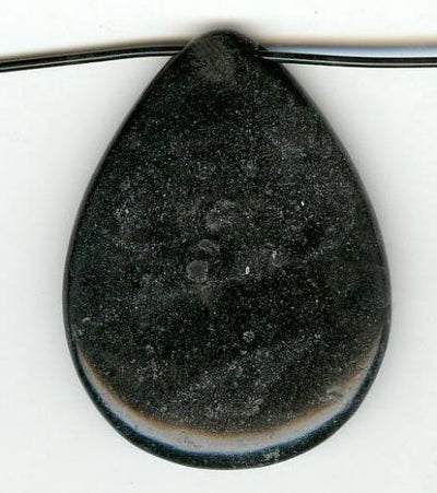 1 37x28x6mm Flat Teardrop Black Stone Pendant