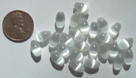 25 9x6mm White Fiber Optic Ovals