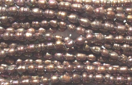 FWP 16inch Strand of 6x4mm Metallic Purple/Pink/Copper Oval Pearls