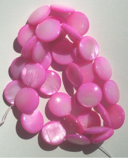 16 inch strand of 10mm Hot Pink Mother of Pearl Disks