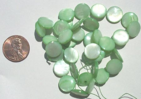 16 inch strand of 10mm Olive Mother of Pearl Disks
