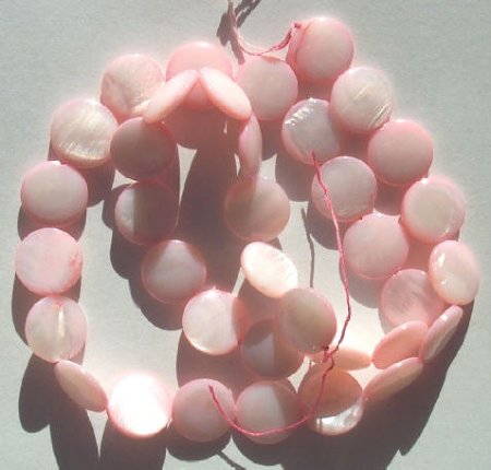 16 inch strand of 10mm Pink Mother of Pearl Disks