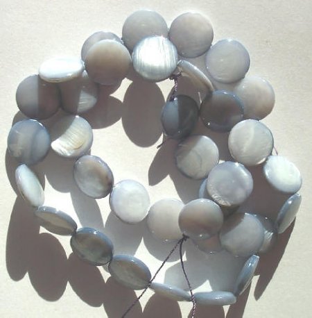 16 inch strand of 10mm Violet Mother of Pearl Disks