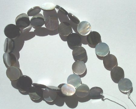 16 inch strand of 13mm Black Mother of Pearl Disks