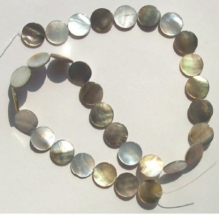 16 inch strand of 13mm Dish Grey Mother of Pearl Shells