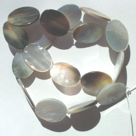 16 inch strand of 25x17mm Flat Oval Mother of Pearl