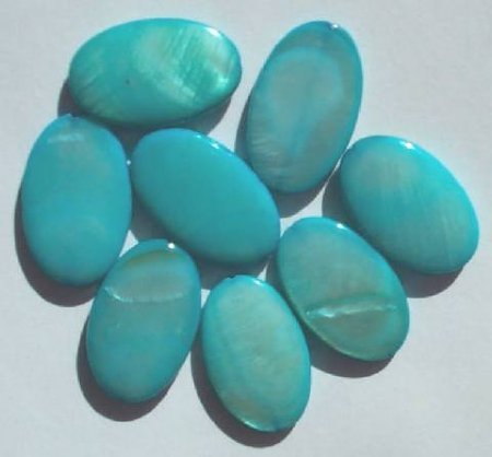 8 25x15mm Flat Oval Aqua Dyed Shell Beads