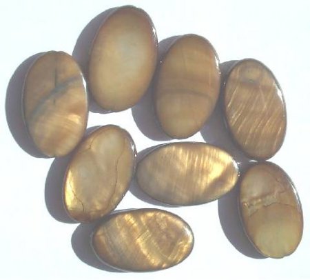 8 25x15mm Flat Oval Dark Gold Dyed Shell Beads