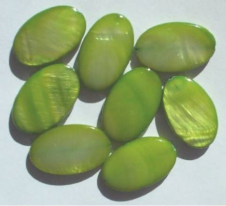 8 25x15mm Flat Oval Lime Dyed Shell Beads