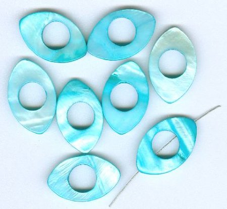 8 25x15mm Flat Cut-Out Oval Aqua Shell Beads